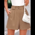 thumbnail image 4 of Pantalones Cortos de Trabajo Informales para Mujer, de Verano 2025, con Cintura Alta Elástica, Plisados, Aberturas Laterales y Bolsillos. Caqui M, 4 of 9