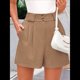 thumbnail image 4 of Pantalones Cortos de Trabajo Informales para Mujer, de Verano 2025, con Cintura Alta Elástica, Plisados, Aberturas Laterales y Bolsillos. Caqui S, 4 of 9