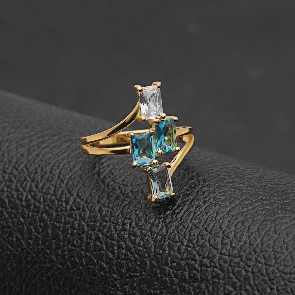 Ginger Lyne Collection Tiana Varying Blue Color CZ 18Kt Gold Over Sterling Silver Statement Ring