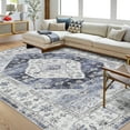 thumbnail image 5 of Tzou Area Rug 10x13 Washable Low-Pile Vintage Carpet for Living Room, Non-Slip Backing Non-Shedding Indoor Floor Mat for Bedroom, Navy, 5 of 7