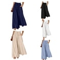 thumbnail image 6 of Xmarks Women Summer And Fall High Waist Drawstring Casual Wide Leg Long Palazzo Pants Trousers Long Culottes with Pocket NavyBlue M, 6 of 6