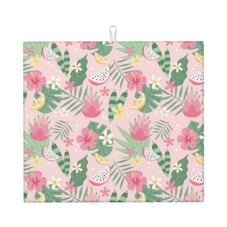 

Uemuo Tropical Pitaya Pattern Dish Drying Mat 16*18 inch Absorbent Dish Drainer Kitchen Counter Large Size Dish Drying Pad for Countertops Sinks Draining Racks