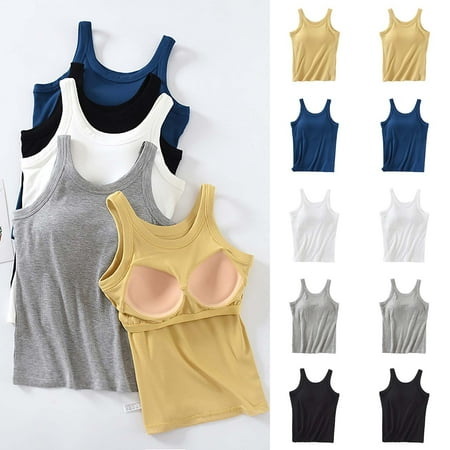APEXFWDT Women Ribbed Workout Tank Tops with Built in Bra Tight Fit Yoga Workout Sports Tank Top Comfy Solid Tank Tops Girls Daily Wearing