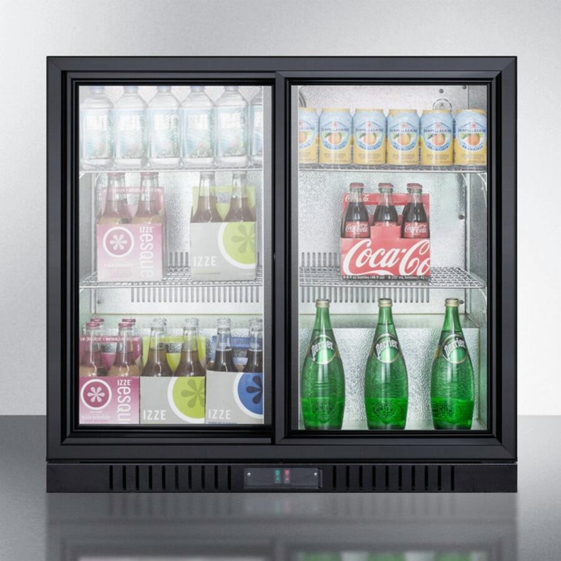Summit SCR79999B 36 Freestanding Beverage Center with 7.4 cu. ft. Capacity  4 Adjustable Wire Shelves  Lock  Adjustable Thermostat  and Automatic Defrost  in Black