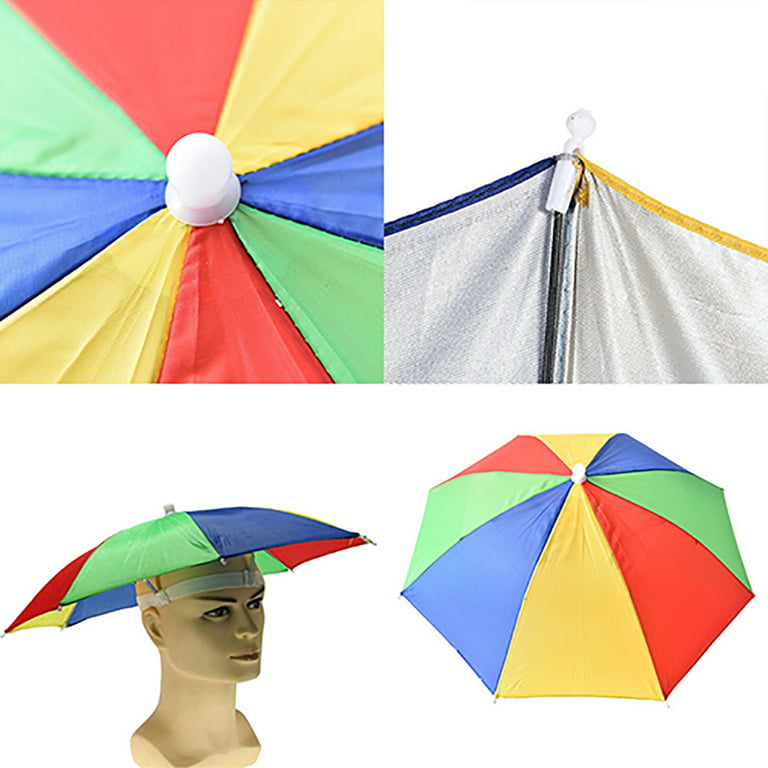 3pcs Umbrella Hat Rainbow Umbrella Cap Sun Protection Hands Free Umbrella  Hat With Elastic Band Waterproof Fishing Umbrella Hat Wearables Beach Party