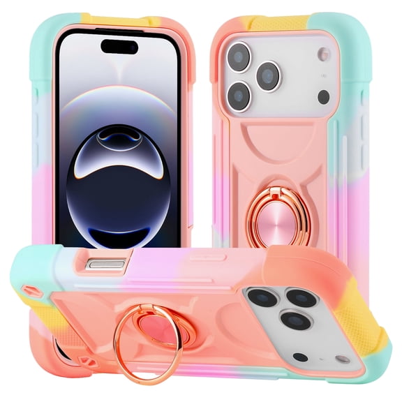 Kryonix for iPhone 17 Pro Max Case with Ring Holder,Durable Military-Grade Rugged Shock-Absorbing Silicone Rubber Protective Case with 360° Rotating Kickstand for Women and Girls