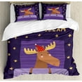 thumbnail image 1 of Nap Quote Duvet Cover Set Queen Size, Time to Dream Typography Sleeping Moose in a Nightcap with Pillow and Blanket, 3 Piece Bedding Set with 2 Pillow Shams, Multicolor, by Ambesonne, 1 of 3