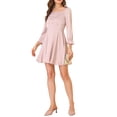 thumbnail image 5 of INSPIRE CHIC Women's Ruffle Puff Sleeve Button Decor Fit and Flare Square Neck Dress, 5 of 6