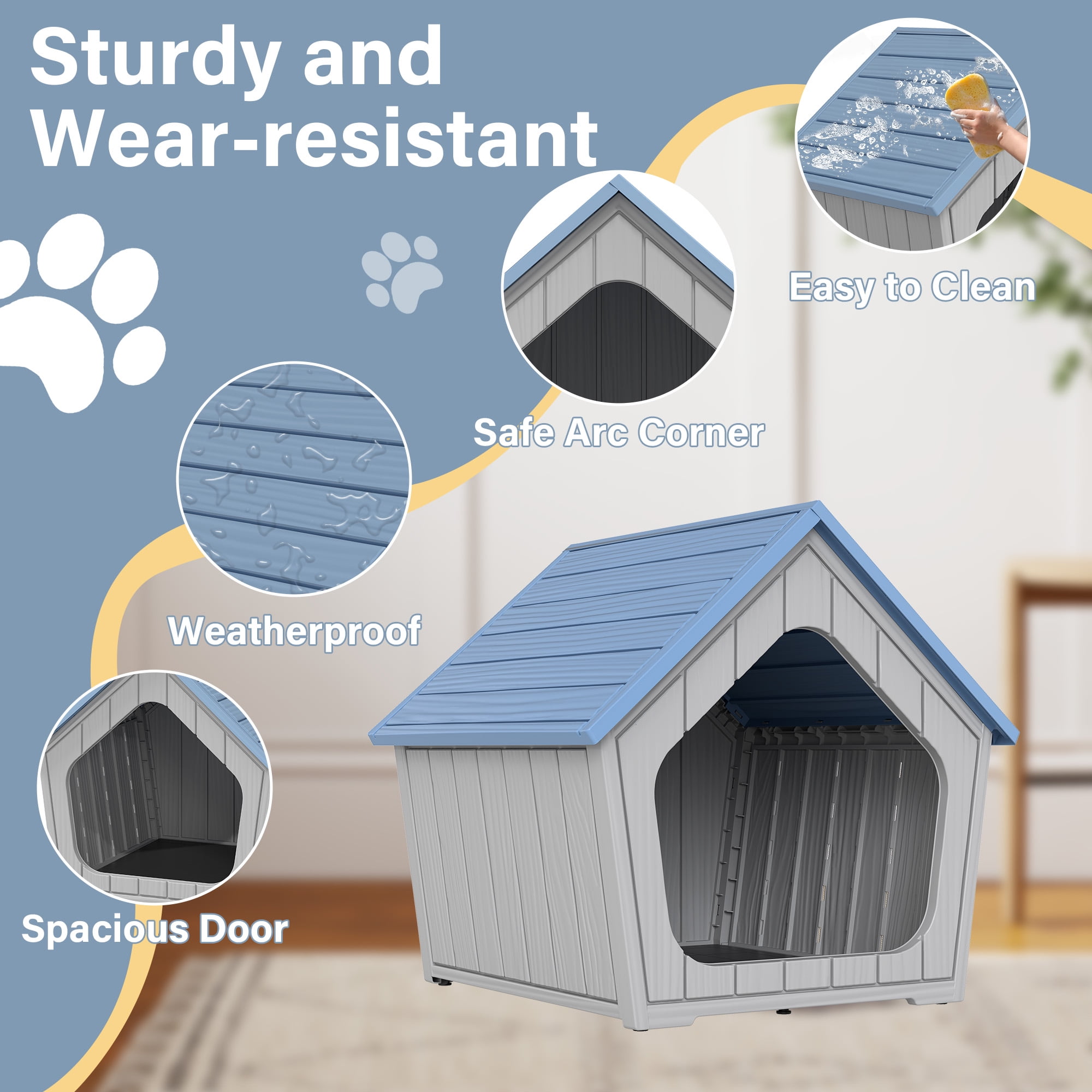 LHBcraft Outdoor Cat House,Weatherproof Resin Cat Shelter for Stray & Feral Cats,Durable All-Season Pet House for Indoor & Outdoor,Blue