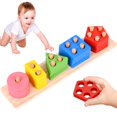 thumbnail image 2 of Baby Stacking Toy Colorful Wooden Shape Sorting Toy Geometric Block Puzzle Toy Color Shape Recognition Motor Skill Montessori Early Educational Toy for 3 Years Old Toddlers, 2 of 11