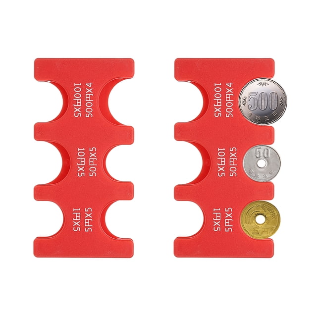 2Pcs Japanese Coin Holder, Portable JPY Coin Organiser Dispenser Coin Hard Case Storage 6 Slots, Great for Home, Office, Collection, Red