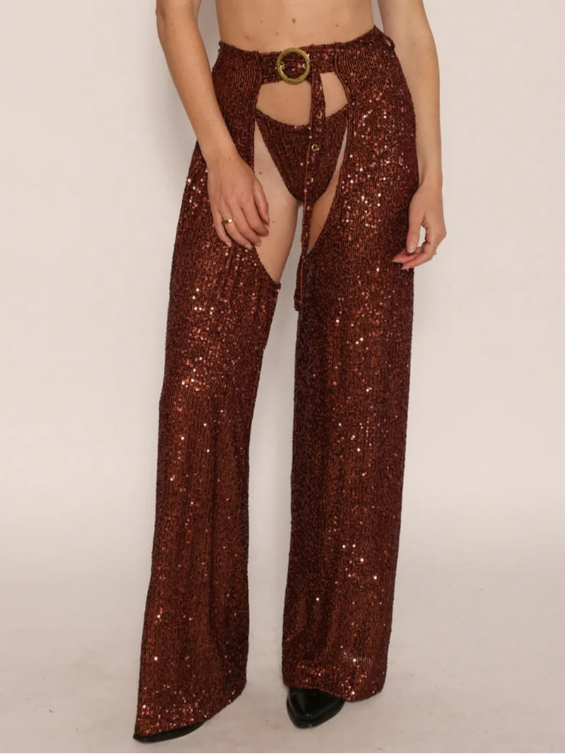 Biezeib Women Summer Fashion Club Pants Open Crotch Wide Leg