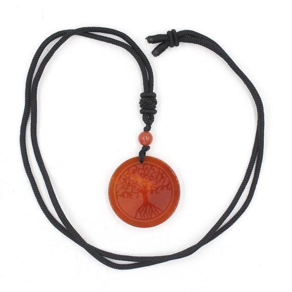 Nvzi handmade necklace pendant, suitable for both men and women, natural stone circular carved life tree pendant necklace (red)