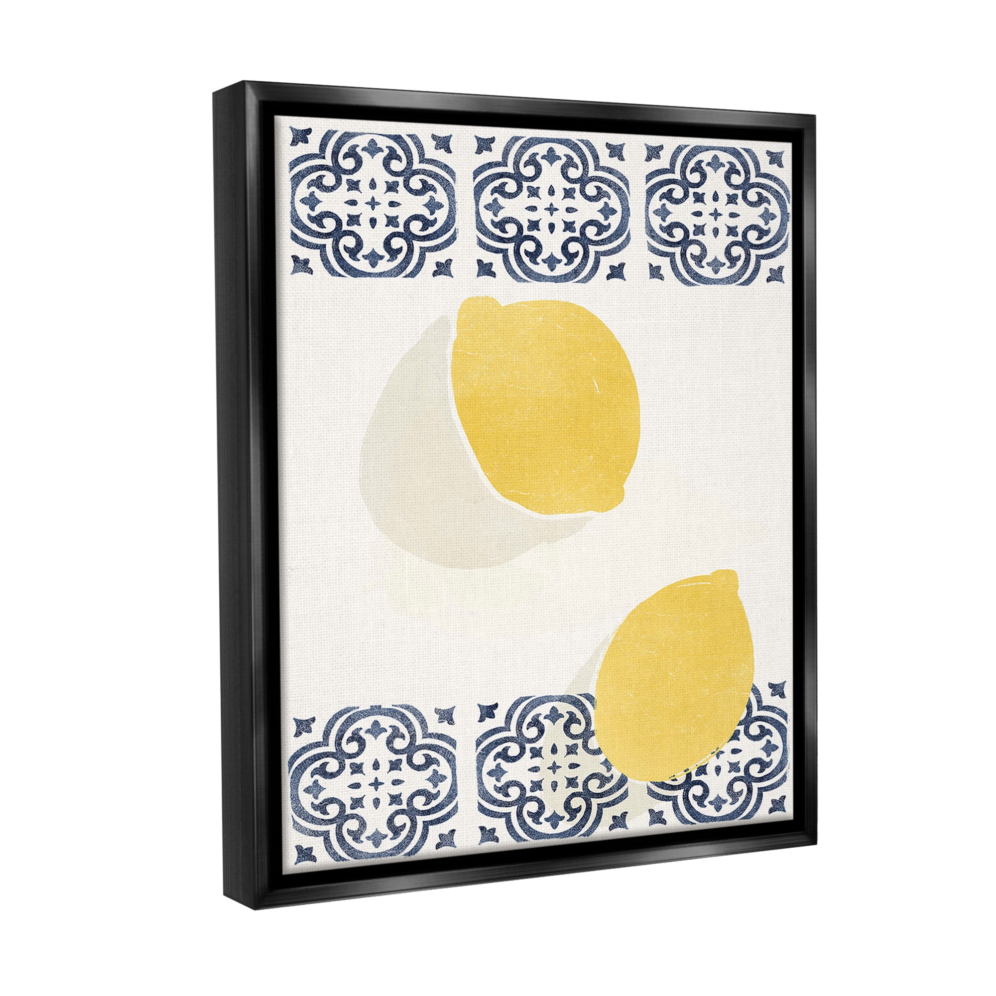 Stupell Industries Modern Lemons with Pattern Food & Beverage Painting Black Floater Framed Canvas Art Print Wall Art, 25 x 31