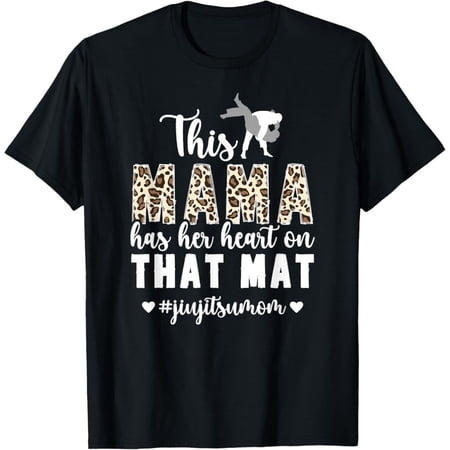 Retro Leopard Print Jiu-Jitsu Mom T-Shirt - Funny Martial Arts Mama Graphic Tee for Women - Wrestling Grappling Mother Gift Apparel