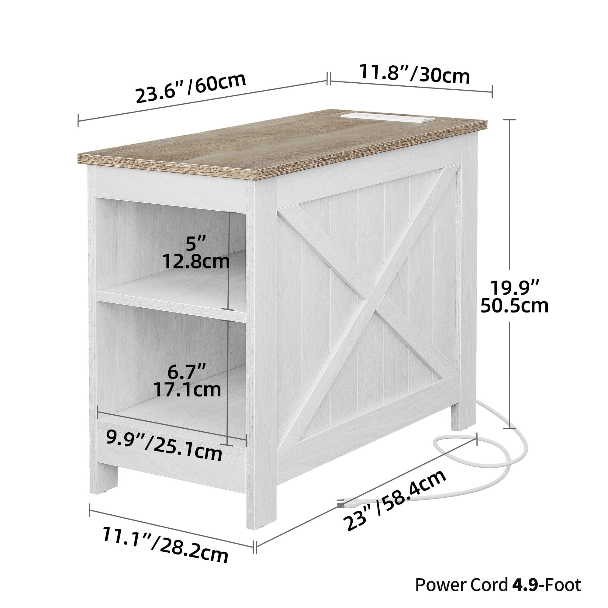 Uforic Farmhouse Nightstands Set of 2, End Table Side Table with Storage & Charging Station, White