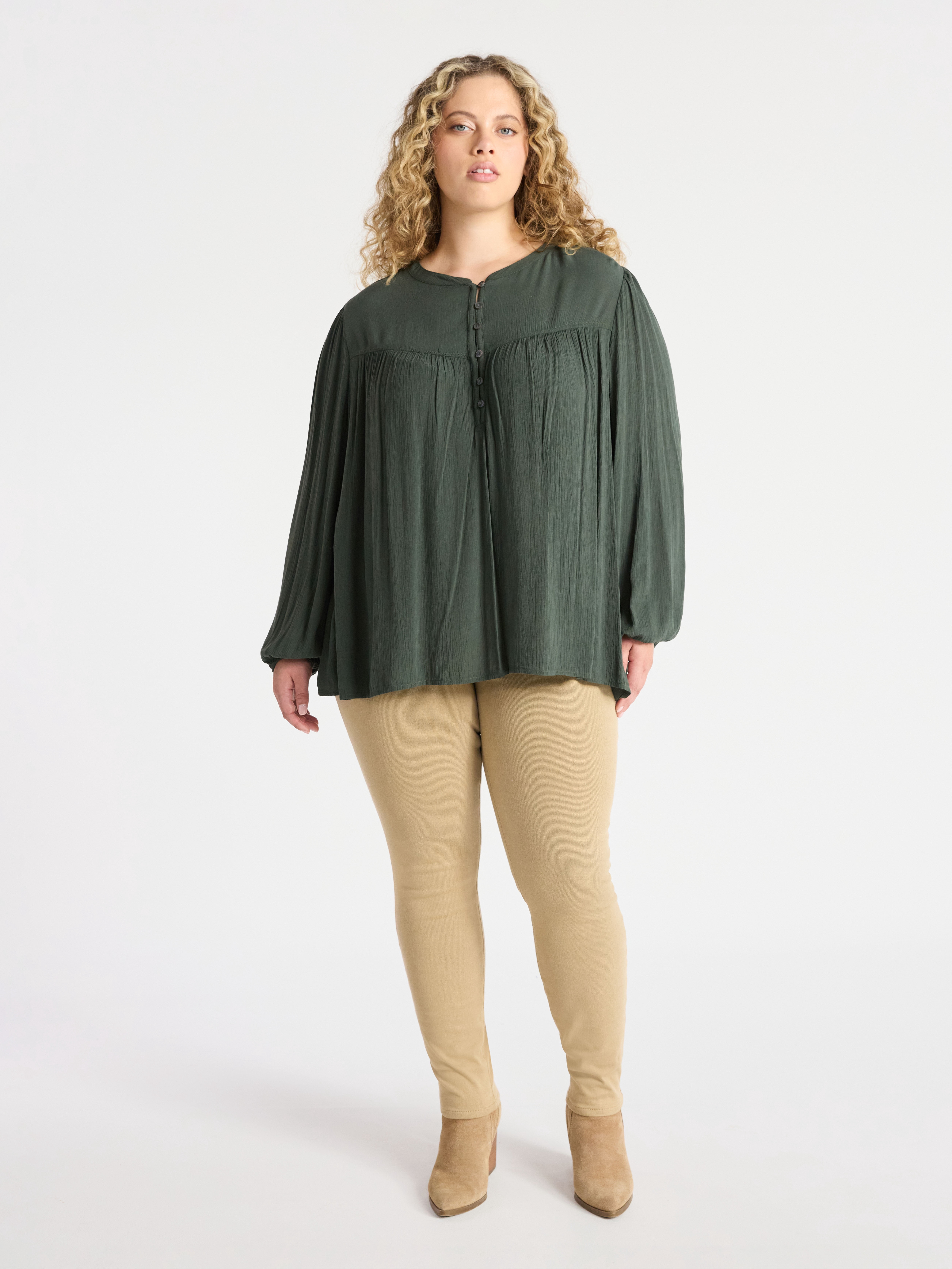 Terra & Sky Women’s Plus Peasant Blouse with Long Sleeves, Sizes 0X-5X