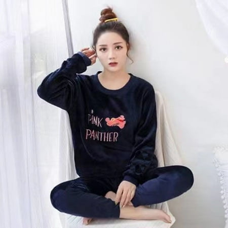 

Autumn Winter Warm Flannel Women Pyjamas Sets Thick Coral Velvet Long Sleeve Cartoon Sleepwear Thin Flannel Pajamas Set