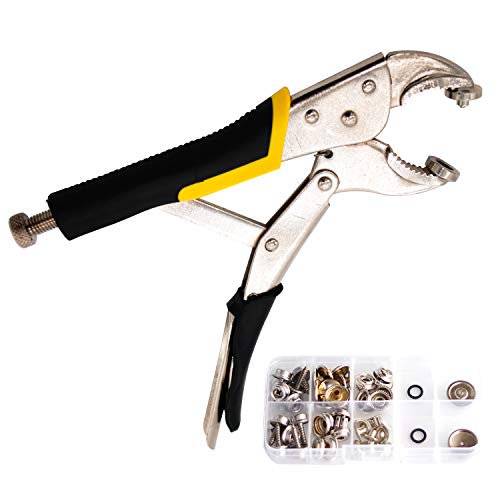 DianMan Heavy-Duty Snap Fastener Pliers (Adjustable Setter, 2 Interchangeable Dies) Snap Installation Set Hand Tools for Fastening, Replacing Metal Snaps, Repairing Boat Covers, Canvas (Black)
