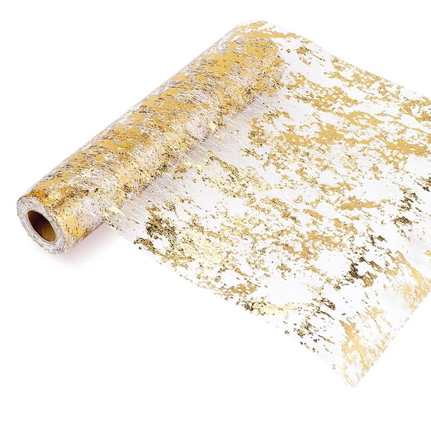 Toalla de Mesa Larga, Rollo de Cinta de Tul de PoliéSter Brillante con LáMina Dorada, DecoracióN de Navidad para Bodas y Fiestas de CumpleañOs 28Cm X 10M
