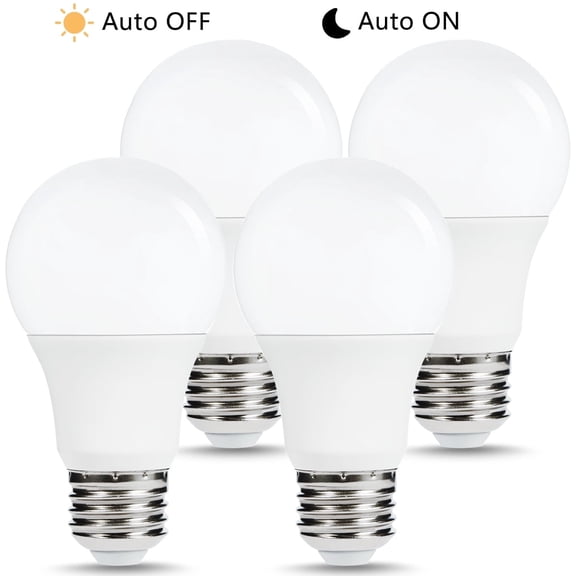 Smart Dusk to Dawn LED Light Bulb, A19 6 Watts 40W Equivalent Daylight 5000K 500LM E26 Sensor Porch Light Bulbs for Garage, Hallway 4 Pack