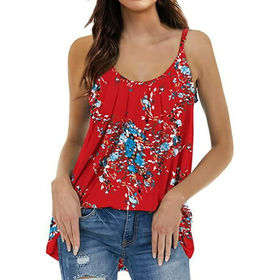 Womens Summer Adjustable Spaghetti Strap Scoop Neck Tank Tops - Loose Fit Camisole Sleeveless Cami Top