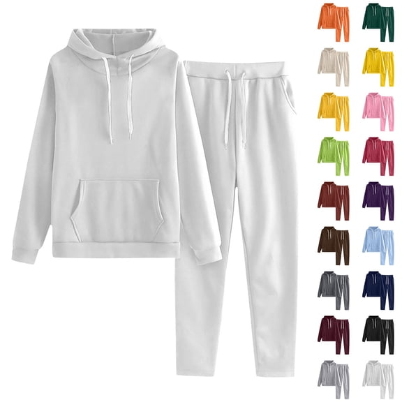 Blekii Women's Solid Color Hoodie And Sweatpants Set, Matching Long Sleeve Top & Bottoms, Casual Loungewear for Home Or Gym, Soft French Terry Fabric, Comfortable Two-Piece Outfit