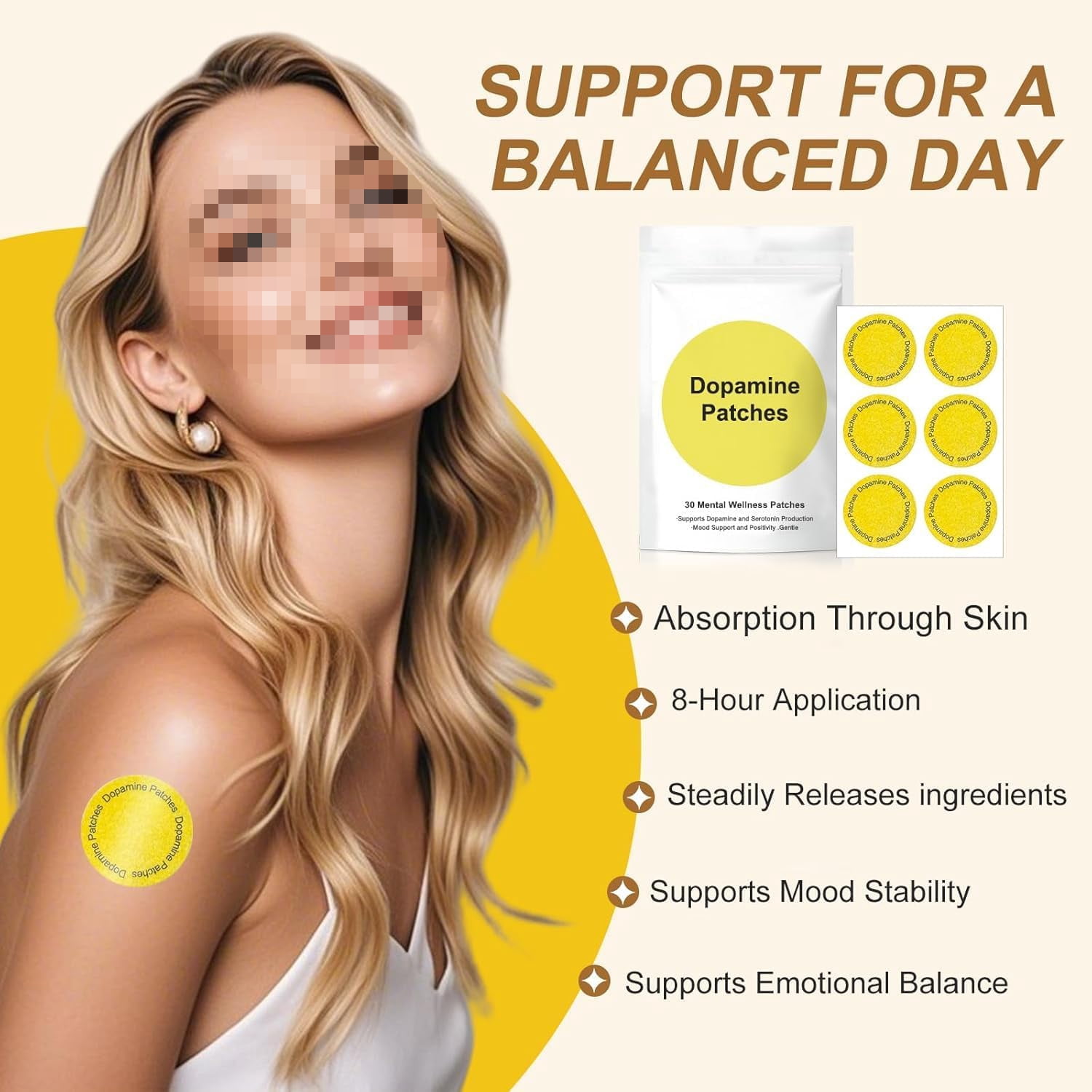 Dopamine Patches – Vegan Mood Support Patches for Daily Mental Wellness. Supports Dopamine. Plant-Based Formula. Gentle, Soothing & Hydrating Care Patch. 30 Count