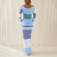 thumbnail image 4 of DHFJKG Sweater Dress For Women Color Block Striped Long Sleeve Scoop Neck Slim Fit Knitted Beach Maxi Dress Classic Dresses, 4 of 9