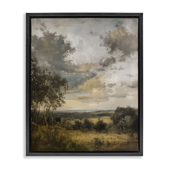 Stupell Industries Traditional Rural Meadow at Dawn Black Floating Frame Canvas Art, 17 x 21, by Creative Studio