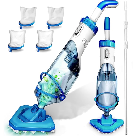 LANCHEZ Cordless Pool Vacuum with 11.4 in Wider Vacuum Head, 60 in Telescopic Pole, 1 Hour Run Time, for Above-Ground Pools