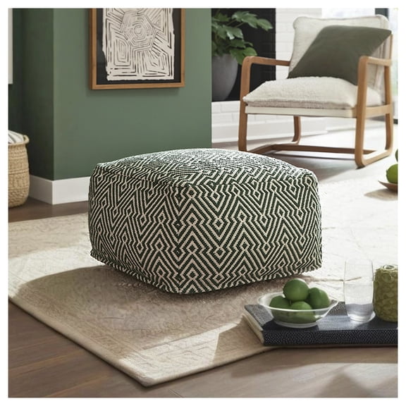 Signature Design by Ashley Abacy Handwoven Pouf Ottoman, Green and Ivory