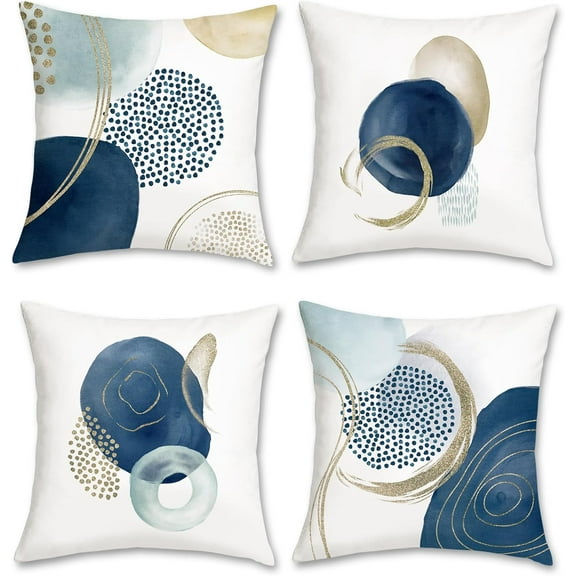 Abstract Boho Throw Pillow Covers 18 x 18 Inch Mid Century Modern Minimalist Blue Geometric Decorative Pillows Covers for Couch Sofa Bed Home Decor Set of 4
