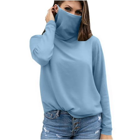 successthop Sun Shirts for Women Long Sleeve UV Protection with Face Cover Long Sleeve Solid Jacket for Outdoor Driving Traveling Hiking Fishing Blue 2XL