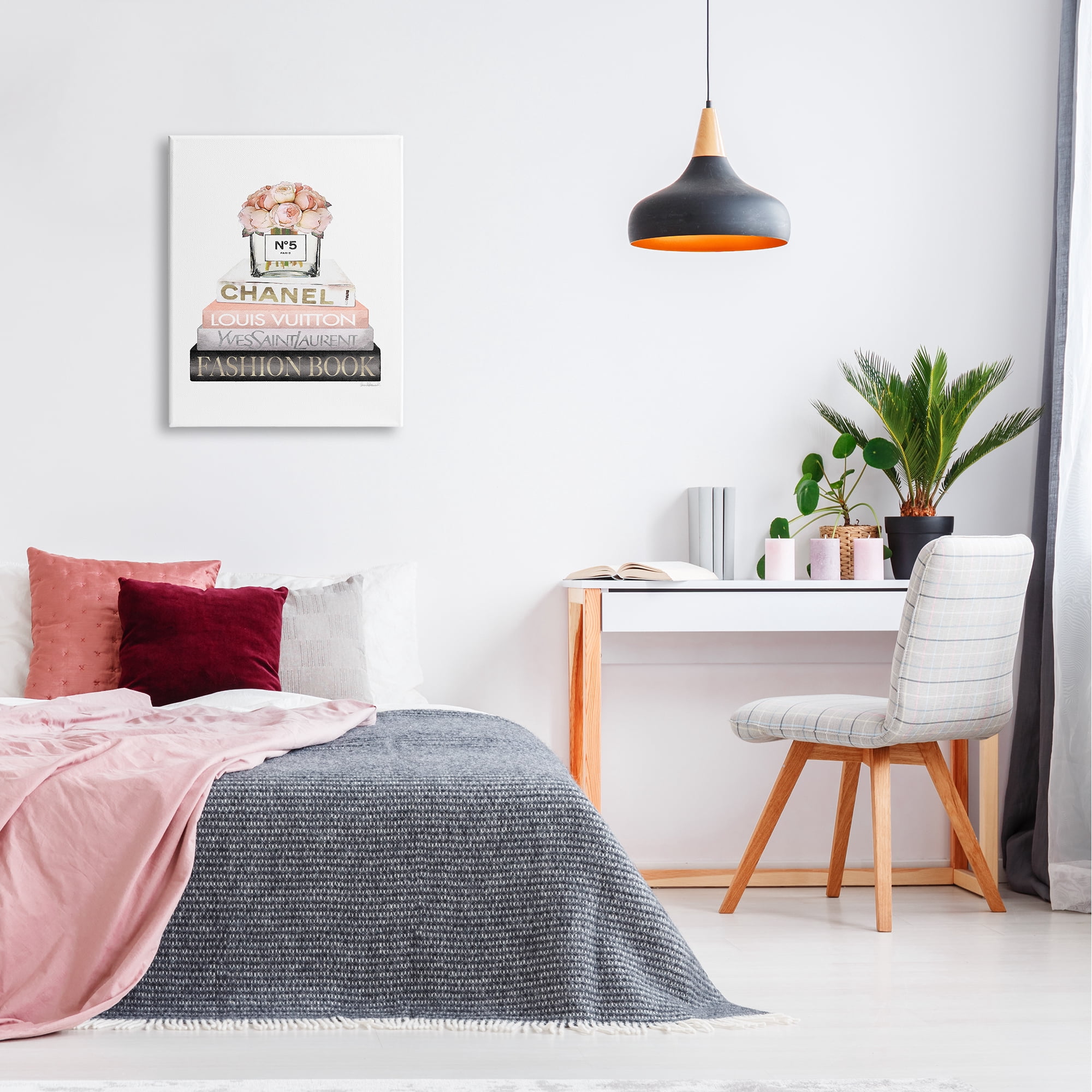 Stupell Industries Pink Fashion Book Stack Beauty & Fashion Painting Gallery Wrapped Canvas Print Wall Art, 24 x 30