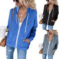 thumbnail image 5 of Women Zip Up Hoodie, Long Sleeve Solid Color Drawstring Sweatshirt, 5 of 5