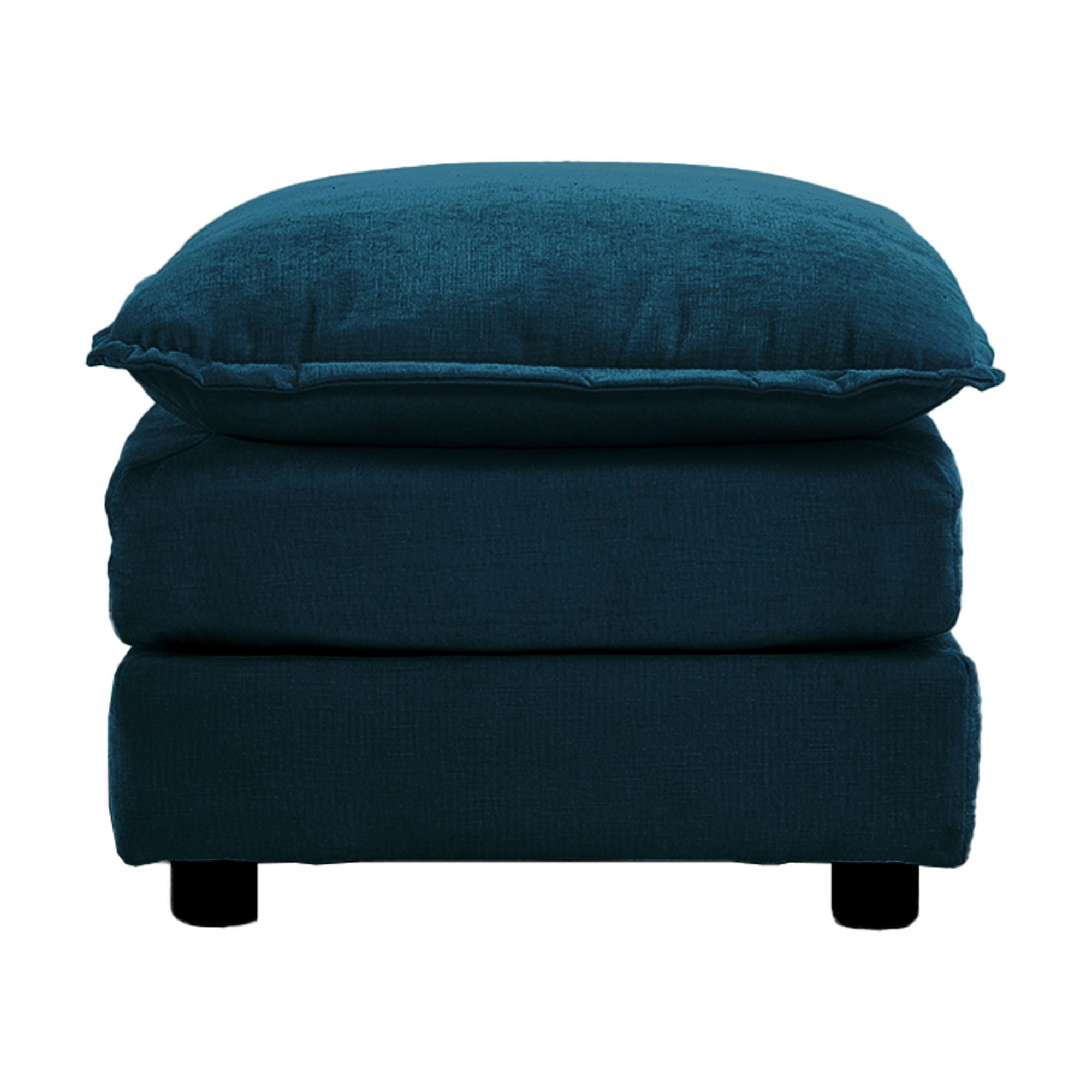 Blue Chenille Fabric Ottoman Footrest, Modular Ottoman Compatible with 2/3/4 Seater Sofa, Solid Wood Frame Sponge Filled Upholstered Foot Stool for Living Room Bedroom Home Office