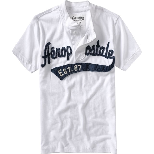 Aeropostale - Camiseta henley con adornos sólidos para hombre, color blanco, extragrande