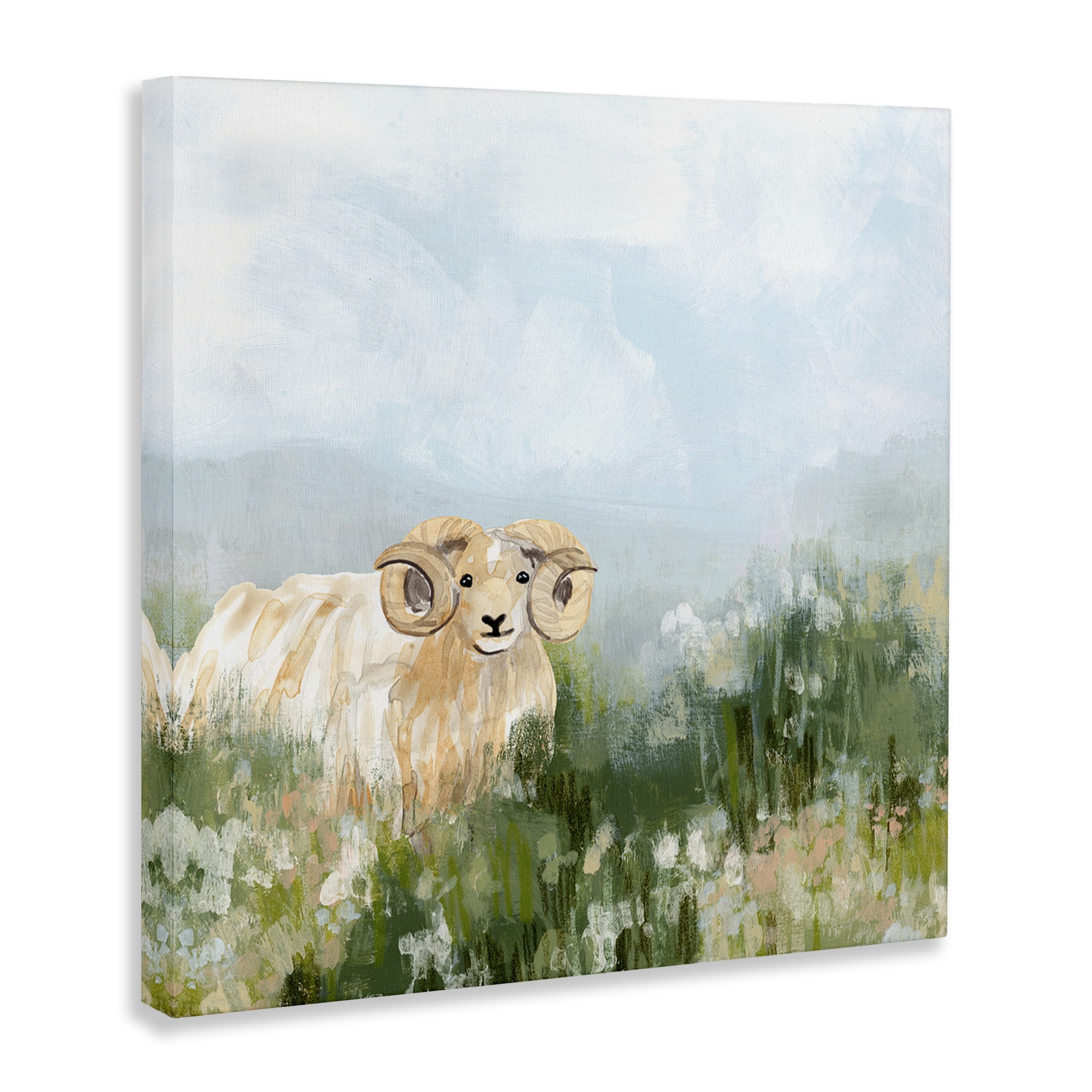 Stupell Industries Traditional Country Goat Animals & Insects Painting Gallery Wrapped Canvas Art Print Wall Art, 17 x 17