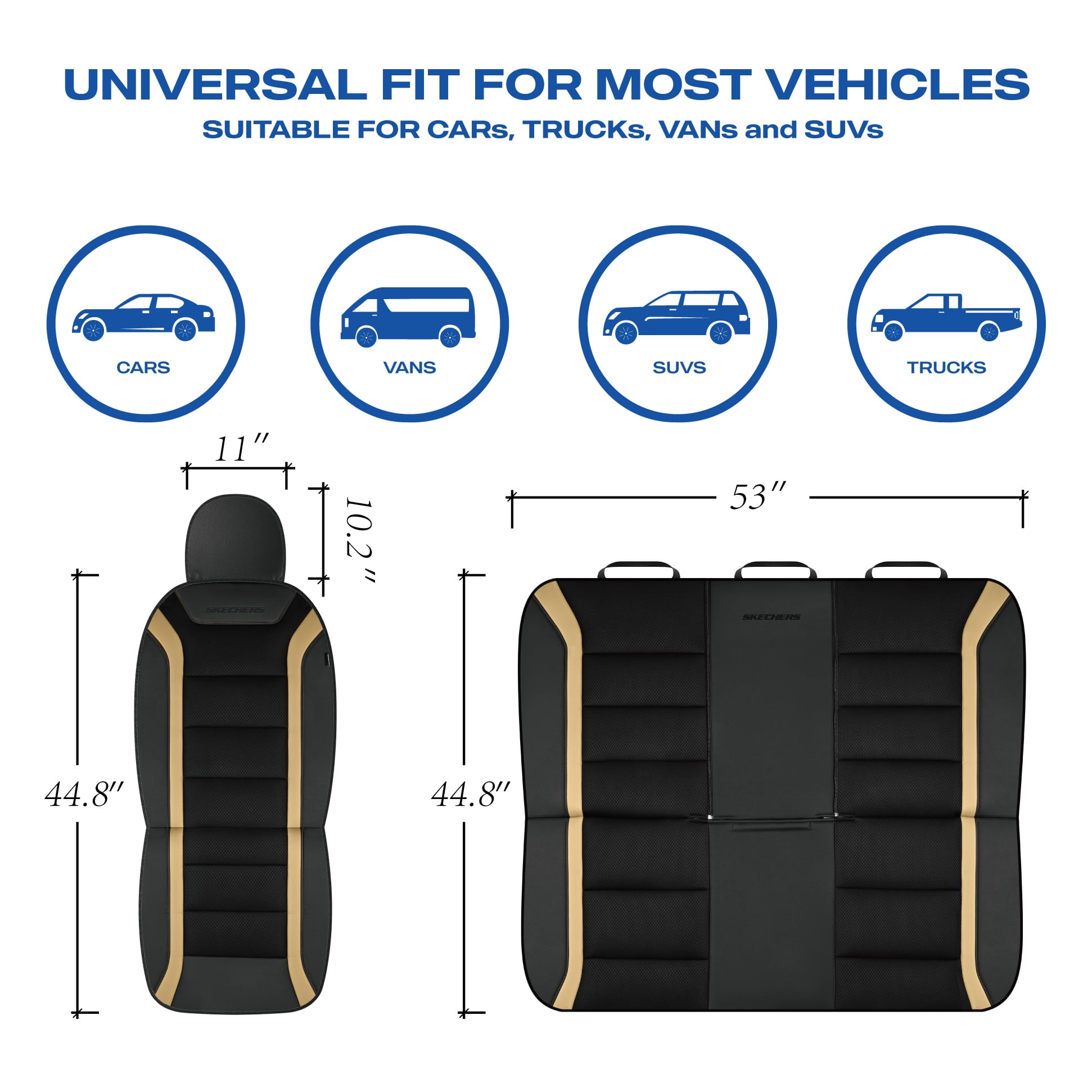 Skechers Leather Mesh Full Set Car Seat Cover – Premium Comfort with Breathable Mesh Panels, Durable Leather Construction, Universal Fit for Cars, Trucks, and SUVs - Beige