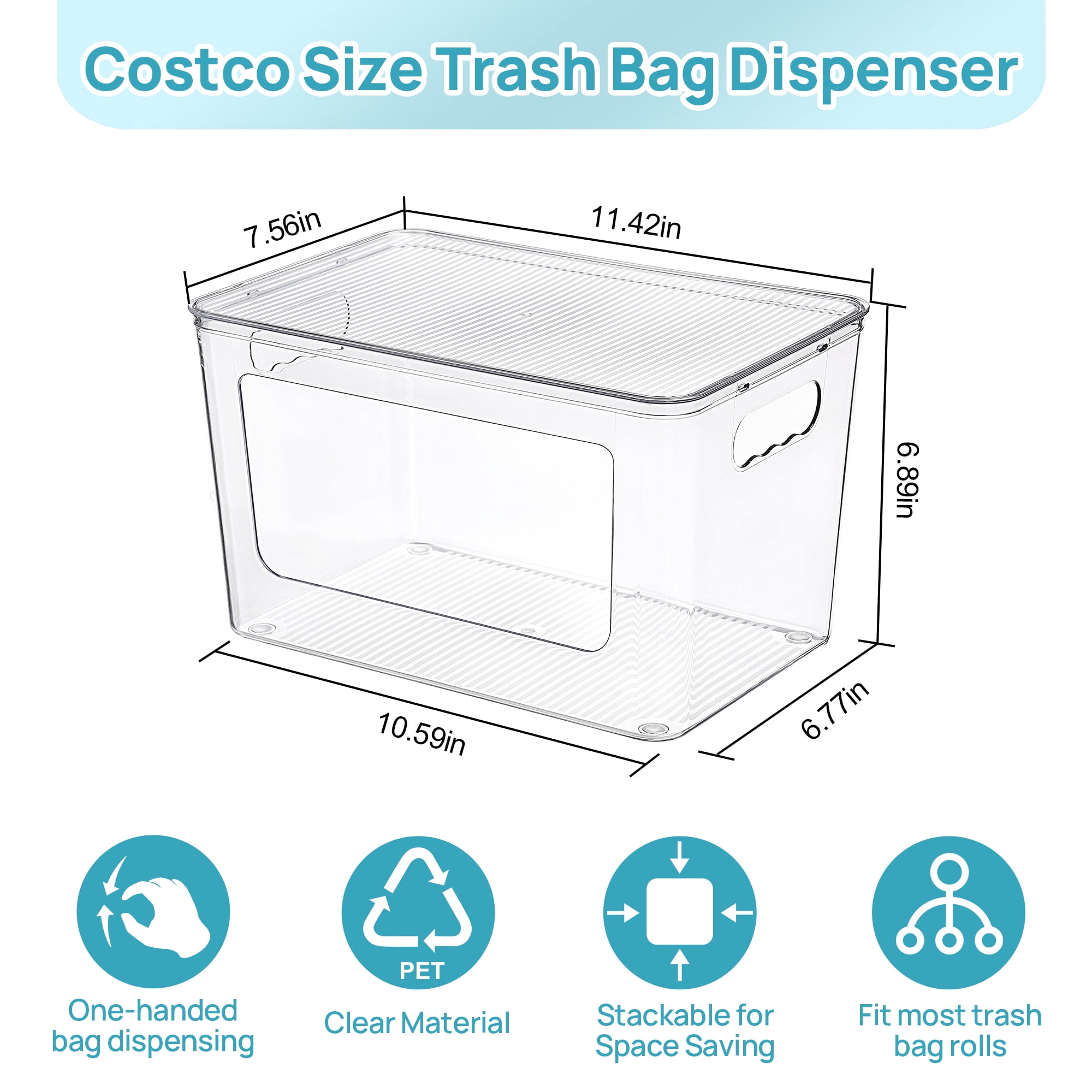 Sindcom Under Sink Trash Bag Holder & Dispenser, 2-Pack Stackable Organizer Bins for 13/30/33 Gallon Garbage Bags, Clear Storage for Kitchen, Laundry Room & Bathroom Organization