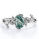 thumbnail image 1 of Anillo de compromiso JeenMata de ágata verde musgo ovalada 1,3 ct baño de oro blanco 18K sobre plata, 1 of 5