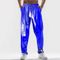 Business Casual Pants for Men Solid Color Mid Waisted Shiny Metal Shiny Pants Nightclub Loose Fit Pants Trousers 2025 Fall Slacks with Pockets