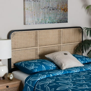 bali & pari Lainer Bayur Wood and Natural Bamboo BOHO Headboard, Queen Size, Black