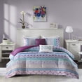 thumbnail image 6 of Full/Queen Purple Boho Comforter Set, 4-Piece Microfiber Bedding with Global Print & Decorative Pillows, 6 of 10
