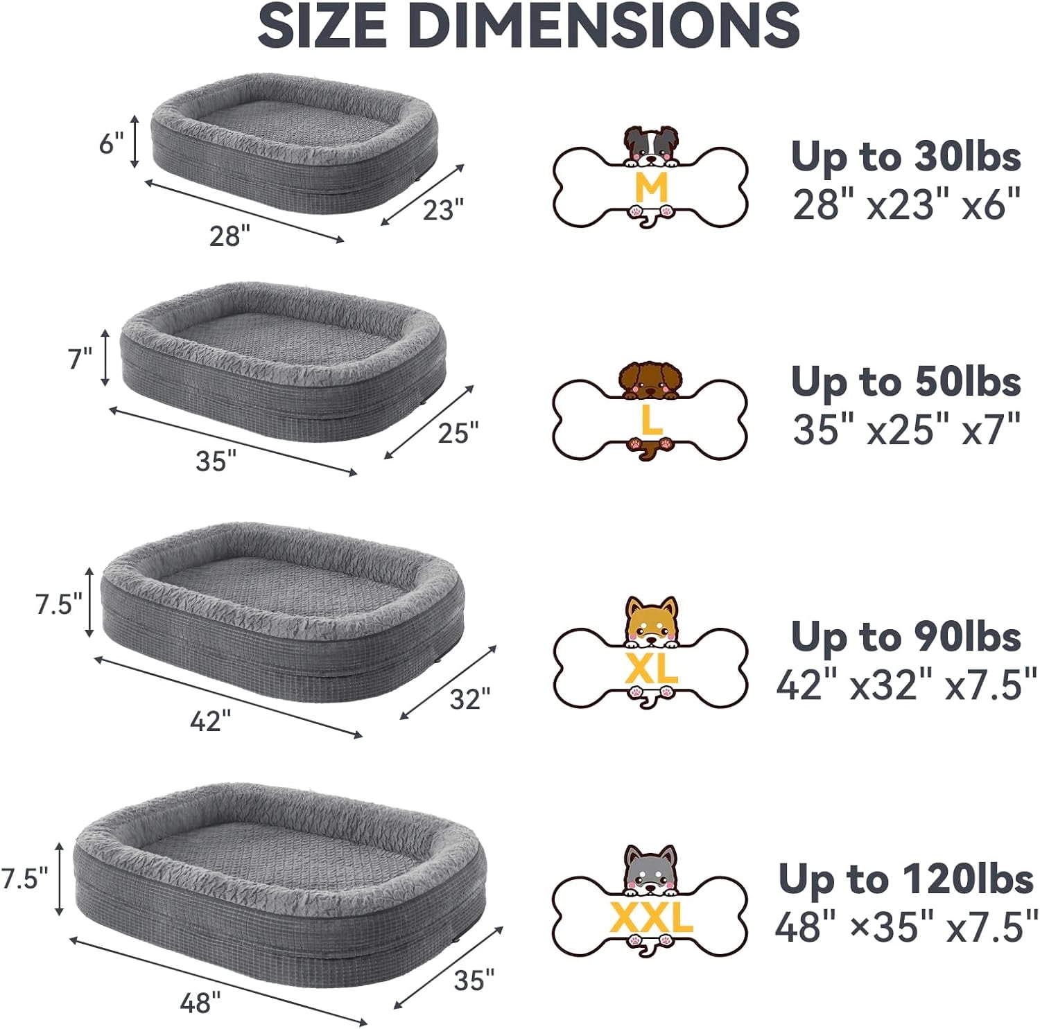 Comfortable XL Orthopedic Dog Bed Grey with Removable Washable Cover and Support