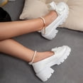 thumbnail image 6 of SCHUHLAND Elegant White Mary Janes Women's High Heel Chunky Platform Pumps with Pearl Chain & Bowknot, Round Toe, Buckle Strap, 6 of 10