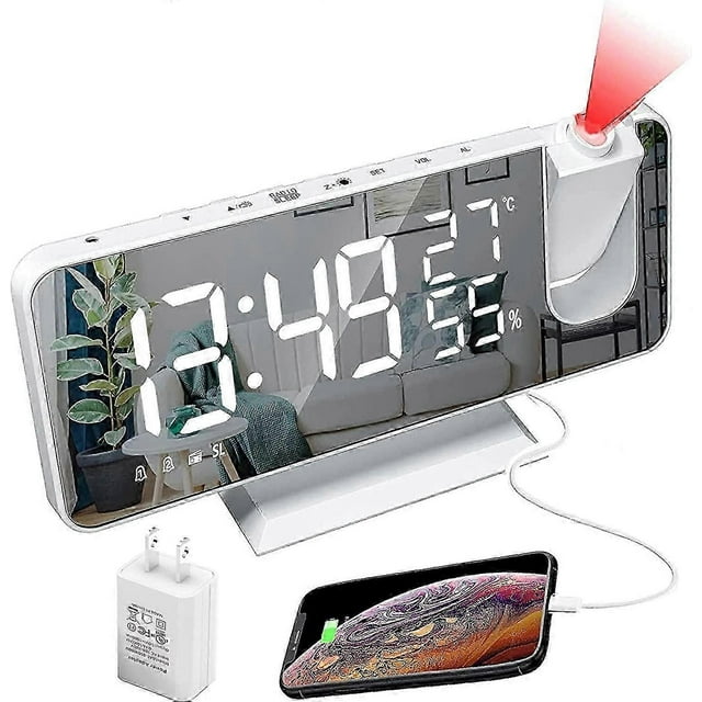Projection Alarm Clock, LED Digital Alarm Clock with Mirror Surface, USB Charging Port