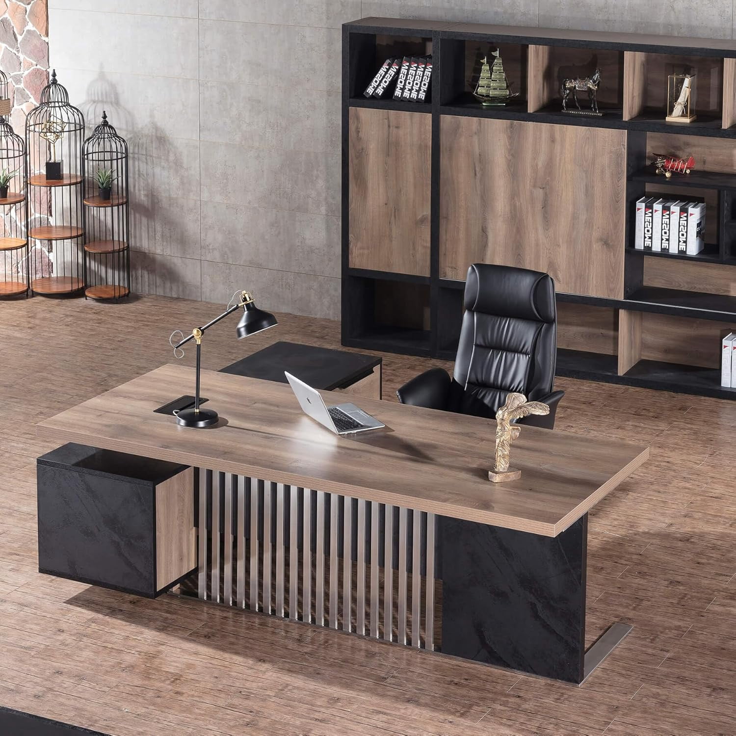 Wesome 70.87 inch L Shaped Executive Desk with  Cable Management Drawers File Cabinet