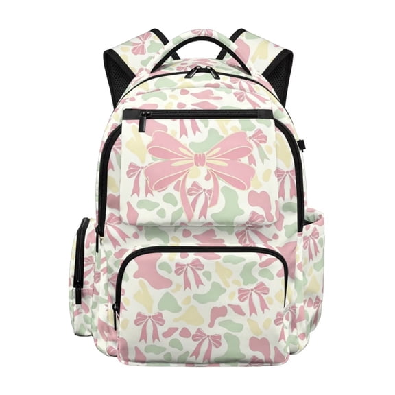 Uourmeti Camouflage Backpack for Girls Bows 17 Inch School Bookbags with Adjustable Shoulder Strap Large Capacity School Bags for Students Ages 6-12